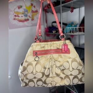 Coach Beige and Pink Signature Tote Bag